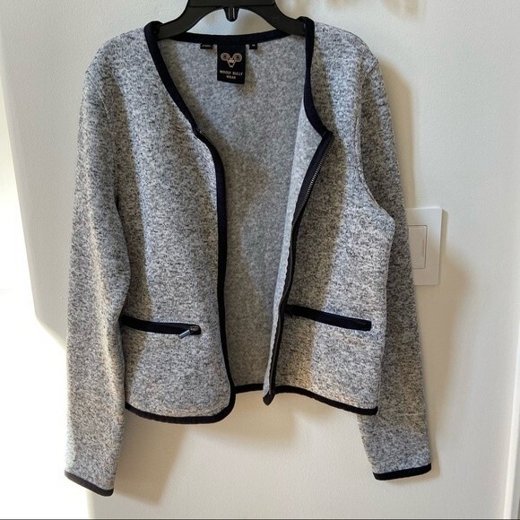 Wooly Bully Wear White Jacket with Black Contrast Trim Heather Gray Jacket NWOT - Picture 4 of 14